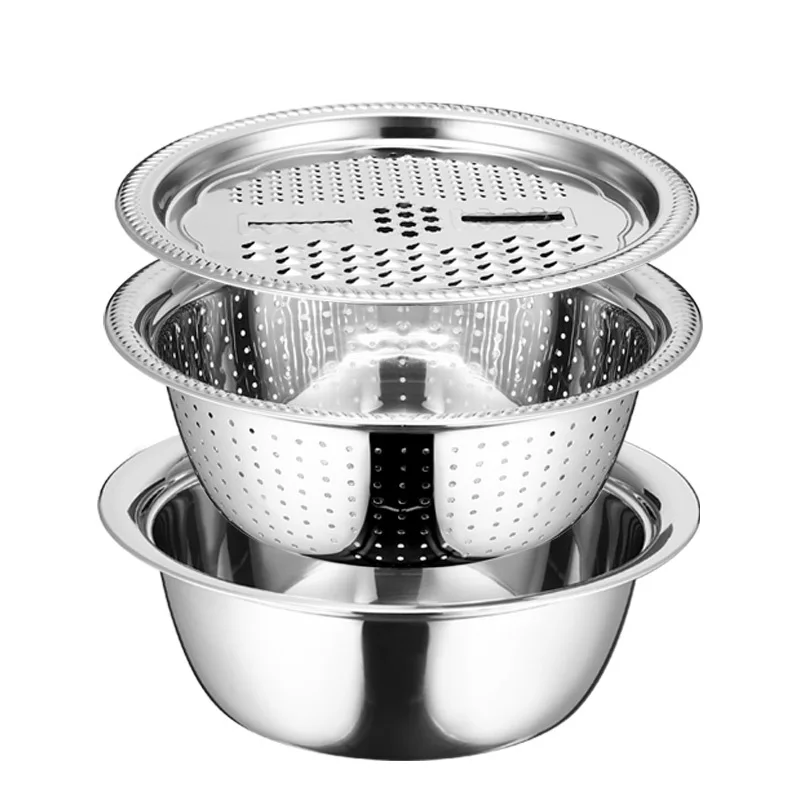 Cooking Tool Stainless Steel Grater Bowl Convenient Bat Nao Hieu Qua Food Preparation Expert Grater basin three-piece set