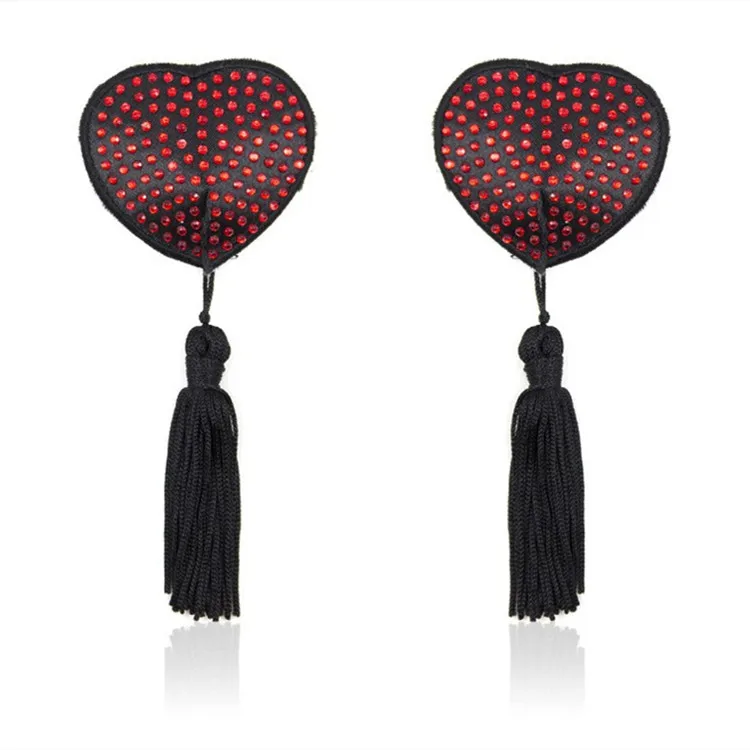 Reusable crystal Shiny Diamonds Adhesive Nipple Cover Pasties Bra with Tassel Heart Pasties Adhesive Nipple Cover