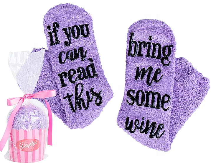 Custom Anti Slip Wine Socks with Cupcake Packaging If You Can Read This Bring Me Some Wine Floor Socks