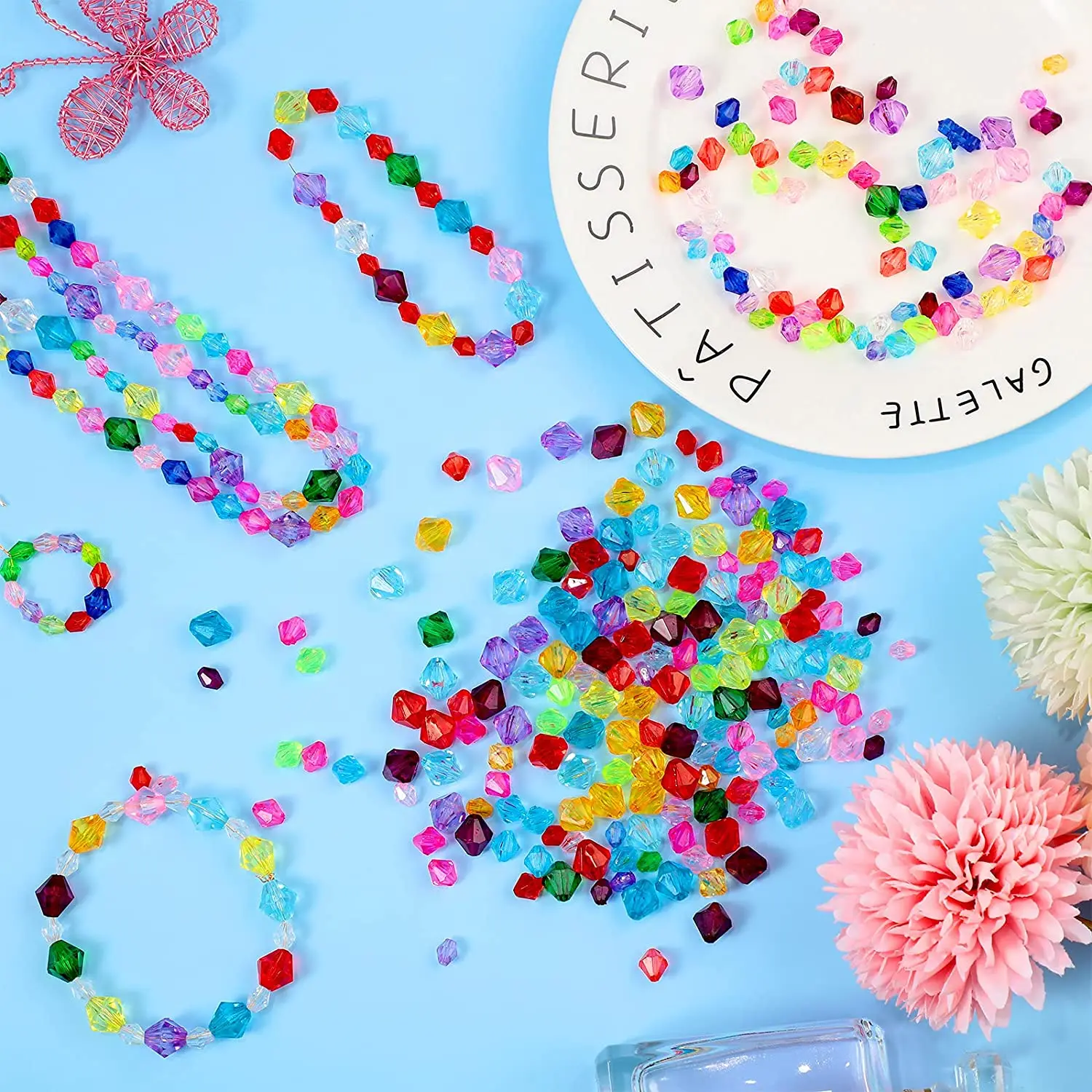 Colorful Crystal Craft Pony Acrylic Glitter Flower Beaded Necklace Waist Beads Jewelry