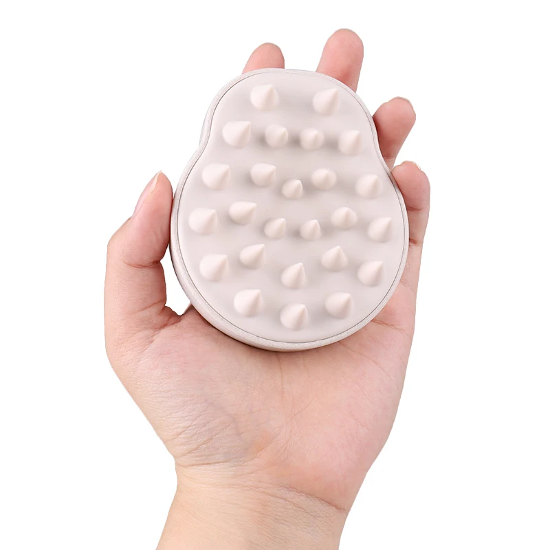 New Design Customized Logo Shampoo Brush Scrubber Silicone Wheat Straw Hair Scalp Massager Brush