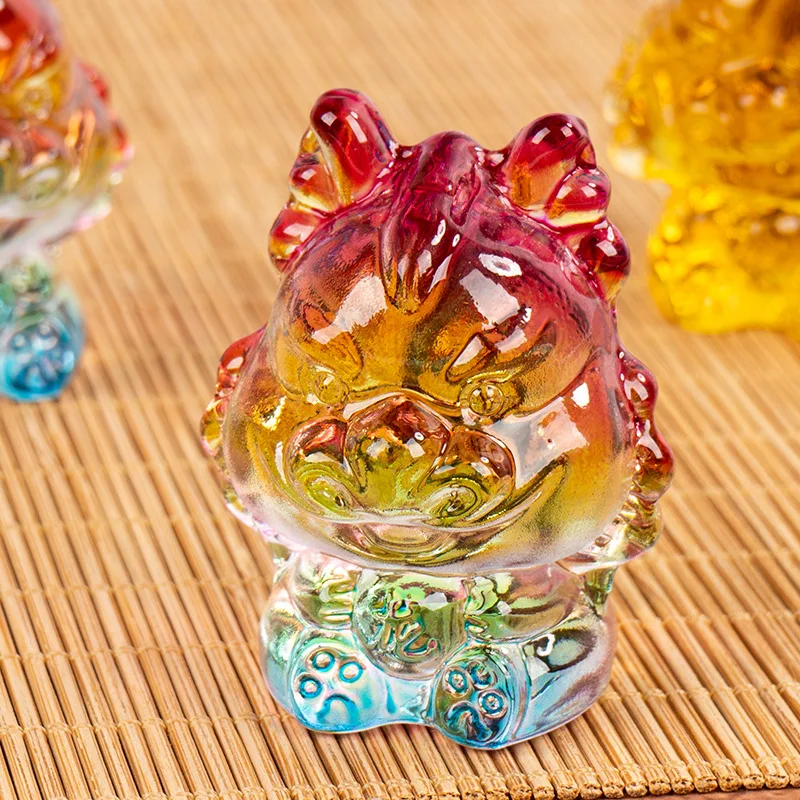 New crystal dragon ornaments 12 zodiac dragon Gift giving auspicious fortune Luck dragon Yellow crystal small ornaments
