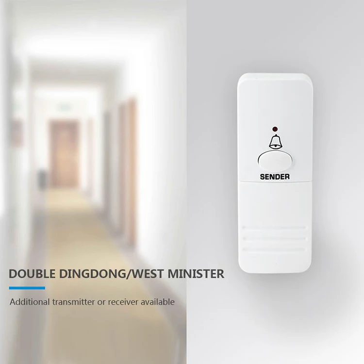 White Double Dingdong DC 433MHz Remote Control Push Button Wireless Door Bell Doorchime
