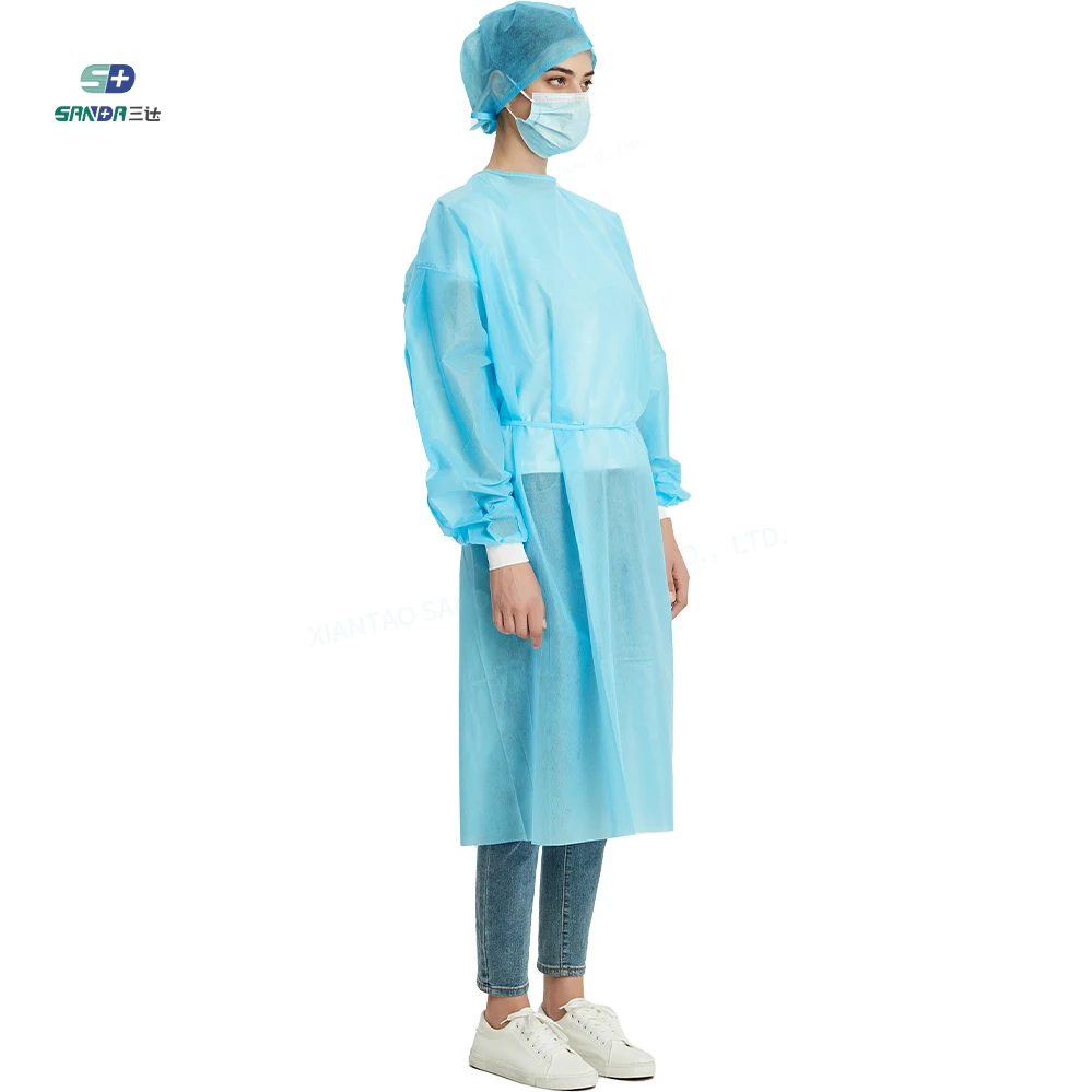Blue PP PE Breathable Waterproof Hospital Protective Gowns Nonwoven Disposable Medical Isolation Surgical Gown