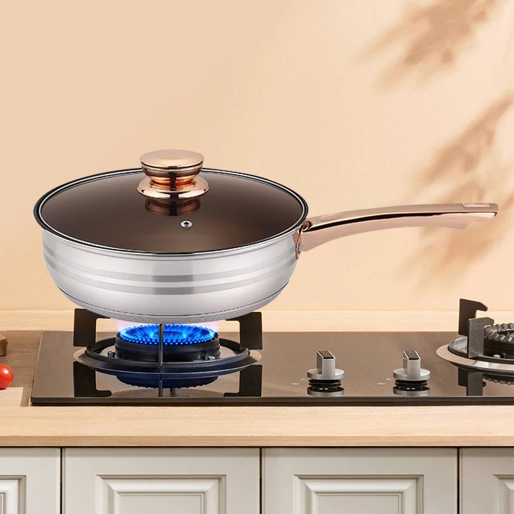 Golden Handle 12pcs Non Stick Cookware Set Stainless Steel Cooking Pan Set Kitchenware With Glass Lids For Gas Stove