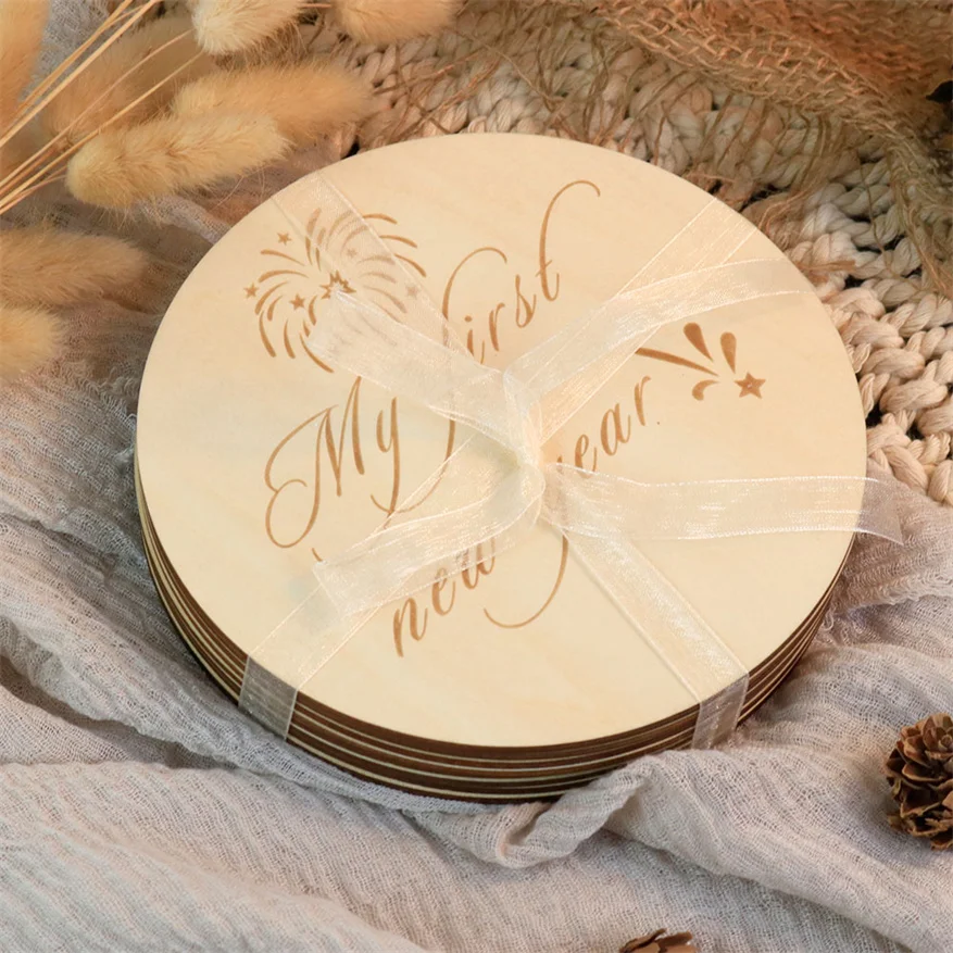 Wood Crafts Laser Cutting Plywood Decoration Wholesale Engraved Baby Milestone Cards DIY pattern and shape