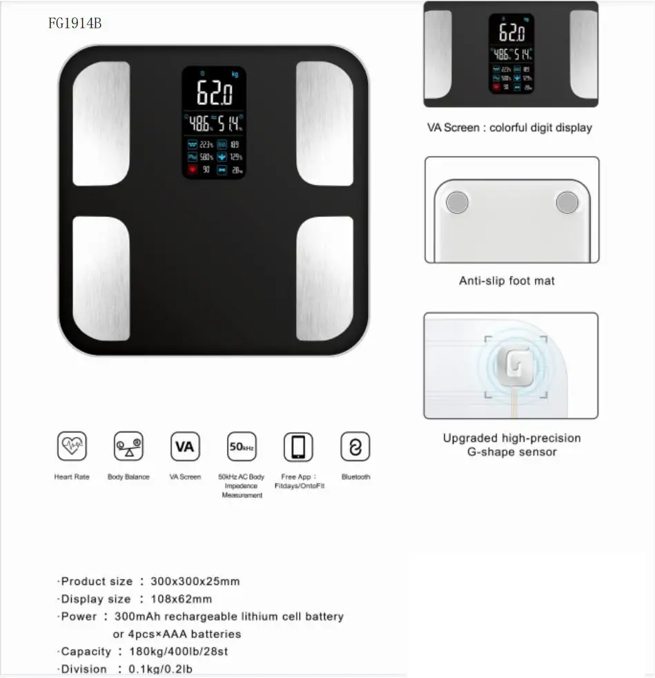 DINGFENG smart body fat scale Manufacturer price smart digital body fat scale with bluetooth white household scales