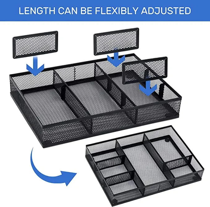 Mesh Desk Drawer Organizer Tray-Stackable with Two Adjustable Dividers