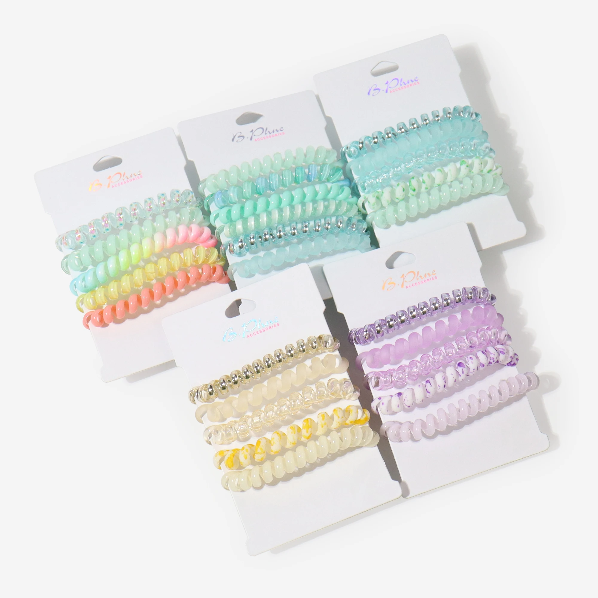 Bphne Gradient Color Spiral Hair Ties Plastic Hair Ties Spiral No Crease Fashion Phone Cord Telephone Wire Line