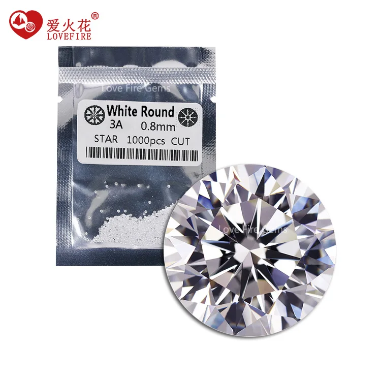all size China wholesale 3A grade 1000pcs/pack 0.8mm-3.0mm cz stones loose cz round star cut white color cubic zirconia