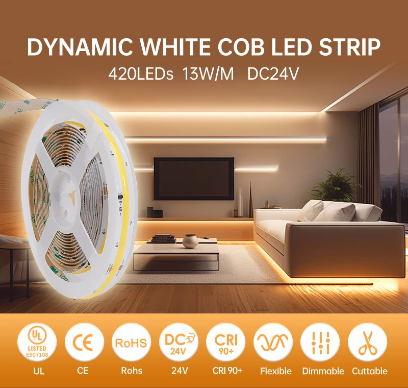 Flexible Chasing Light Cob Reel 420Chips/M 16.4Ft Ip20 Remote Control Dc24V 13W Sequence White Led Cob Light Strip