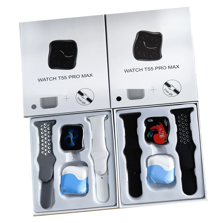 1.71 1.44 inch Double Straps Reloj T55 Pro Max Series 7 Smart Watch 2023 TWS Earphone 2 In1 Heart Rate Monitor for Android Ios