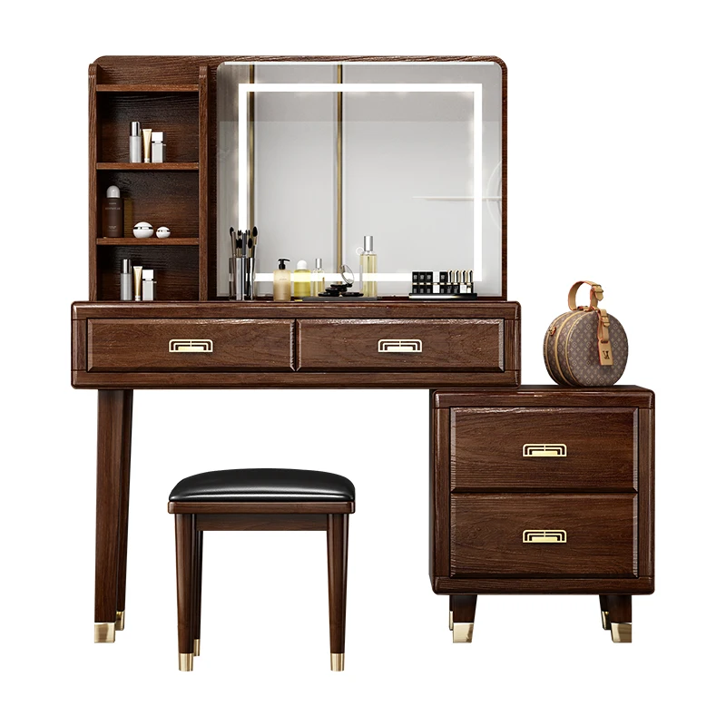 Makeup desk Modern LED Light mirror Luxury vanity Wooden Storage cabinet dressing Table Set Bedroom Furniture Dressers