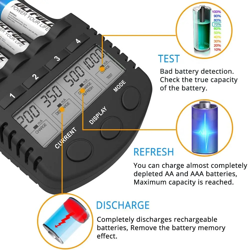 Dlyfull T1 Ni-MH/CD lcd battery charger AA AAA charger for 1.2V Ni-MH rechargeable batteries with capacity test and discharge