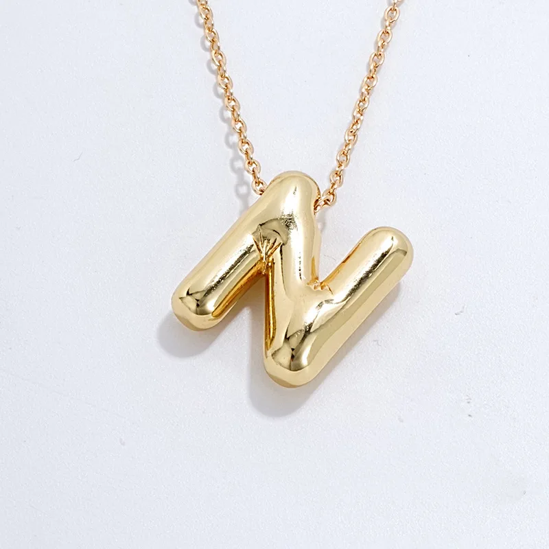 Brass Jewelry 18K Gold Plated Necklace A to Z 26 Alphabet Bubble Balloon Initial Letter Necklace