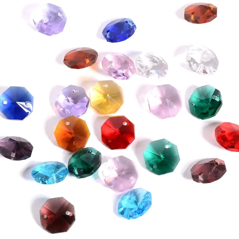 Lot 100pcs Glass Octagon Beads  Colorful Crystal Chandelier Parts Replacement Beads DIY Lamp Hanging Pendant