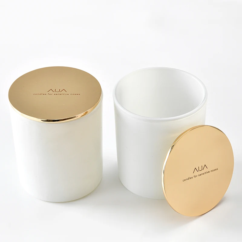 200 мл, 300 мл, 420 мл, 7 унций, 10 унций, 15 унций, матовое белое стекло, банка для свечей, металлическая Золотая крышка, логотип на заказ