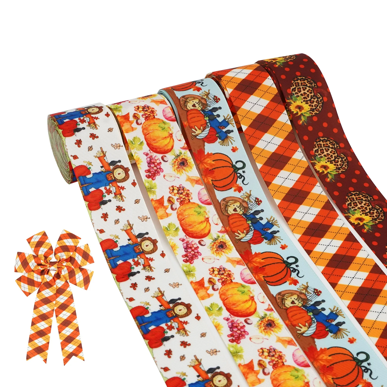 Huihuang Factory Cheap Customized Heat Transfer Print Grosgrain Hair Bow Ribbon Autumn Fall Thanks Ribbon