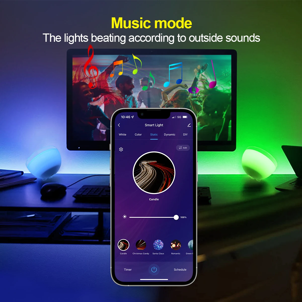 Round colorful RGB doodle smart desktop Atmosphere light wifi pick up sound control rhythm light bedside small night light