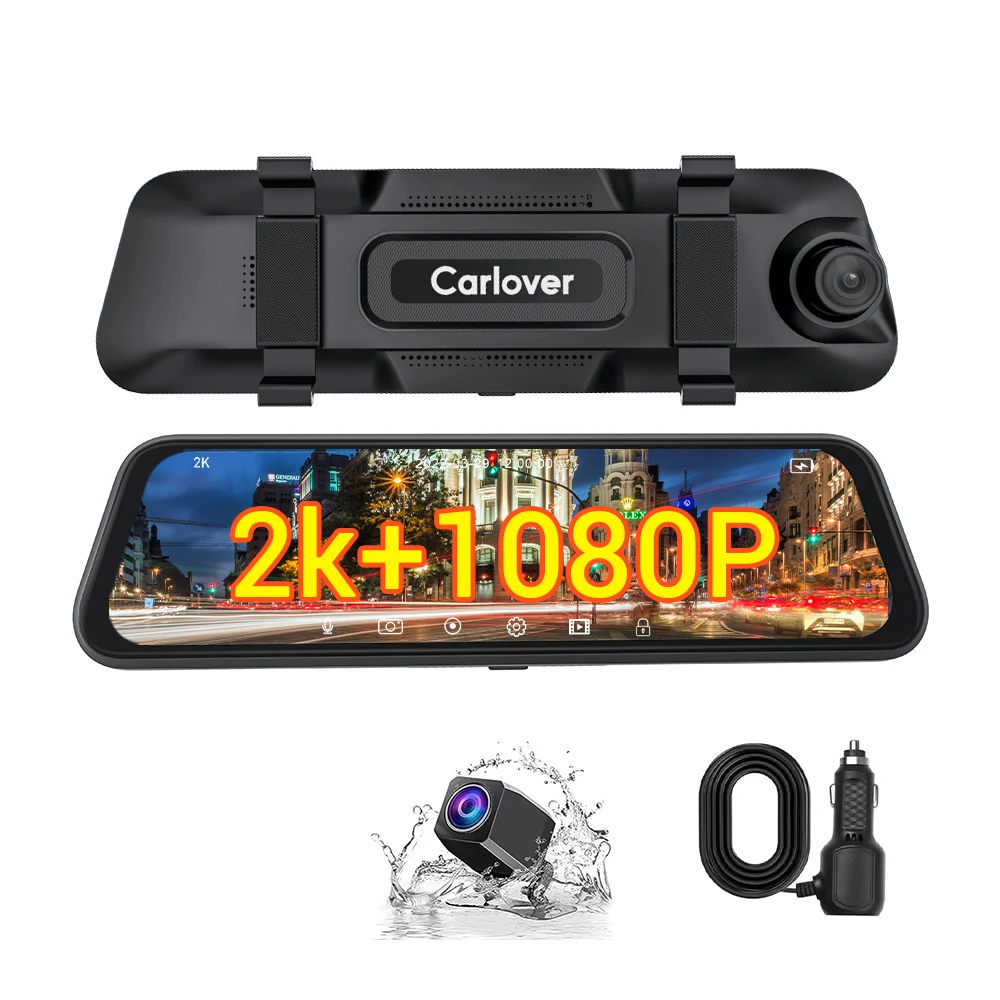 Carlover Mirror Car Dvr 170 Degree Wide Angle Dash Camera Night Vision Black box 2K  Dashcam