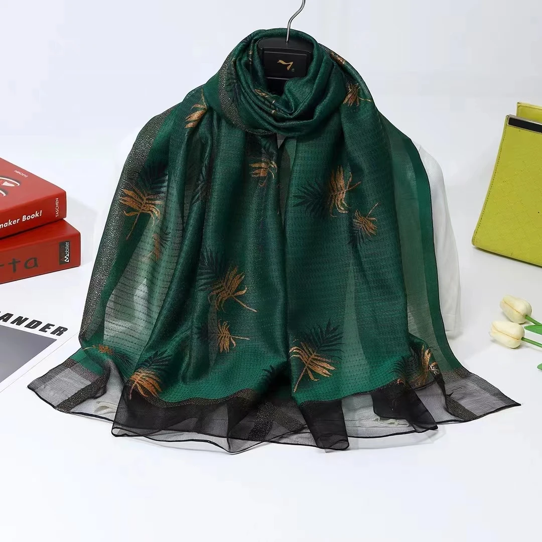 Acrylic yarn fashion custom design scarf female fashion Muslim bronzing process silk hijab luxury wool