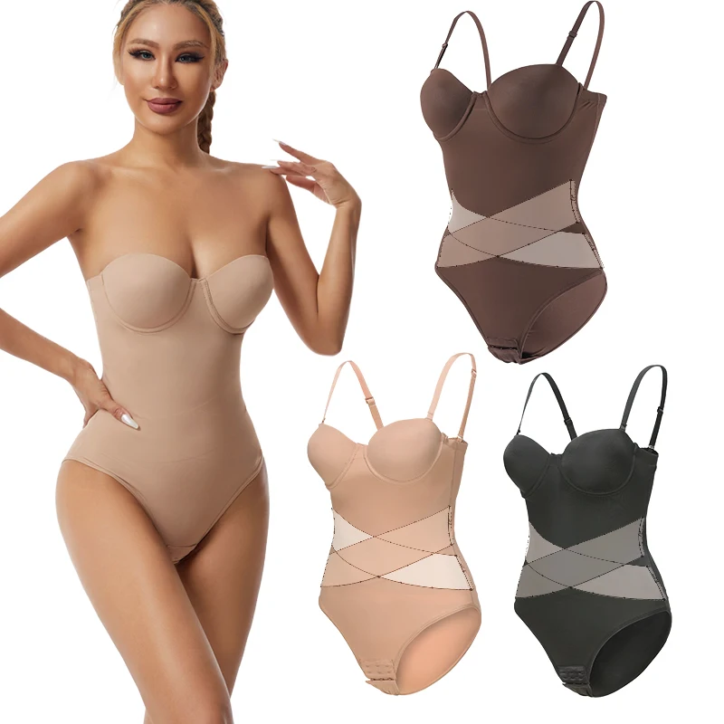 Plus Size Women Shapewear Strapless Body Shaper with Built-in Bra Strapless Invisible Bodysuit for Wedding Dress Tummy Control