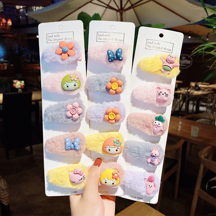 5 pcs sets/New winter arrival cartoon colorful cute Plush Hair Clip Sets