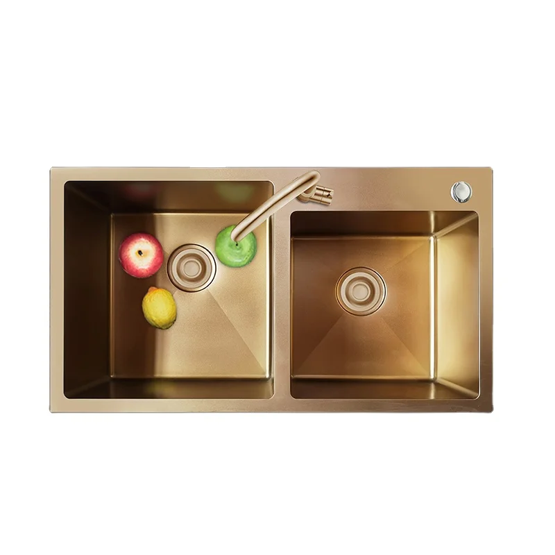 Прямая поставка с фабрики 304 SS Высококачественная кухонная раковина ручной работы из нержавеющей стали цвета розового золота Двойная золотистой отделкой