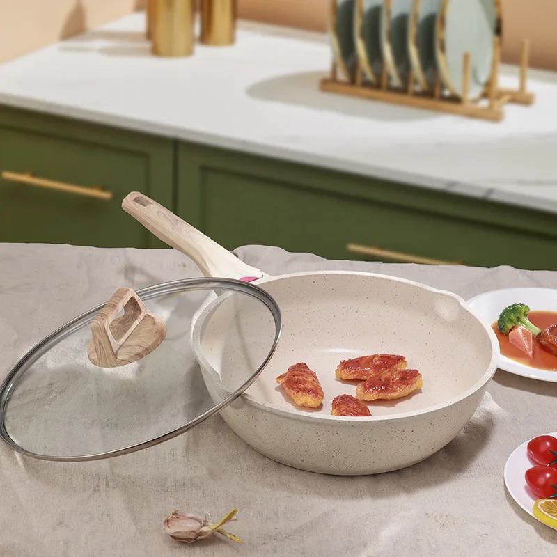 Wholesale factiory  28cm cm Stone Cookware Die cast Cookware Skillet Pan Wok  Non-stick Induction Cooker Fire Aluminum Wok
