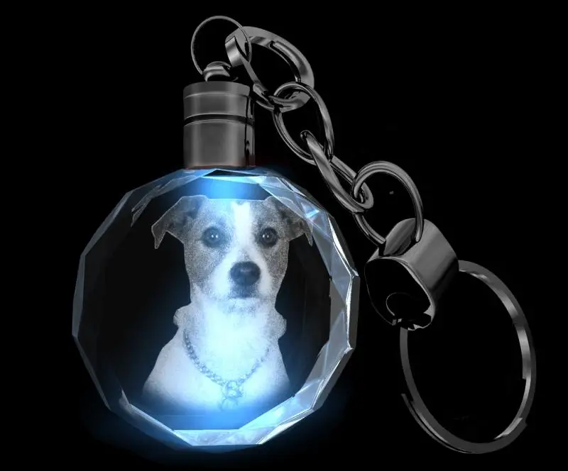 Custom 3d laser engraving Muslim Islam LED Crystal Keychain for Souvenir gift