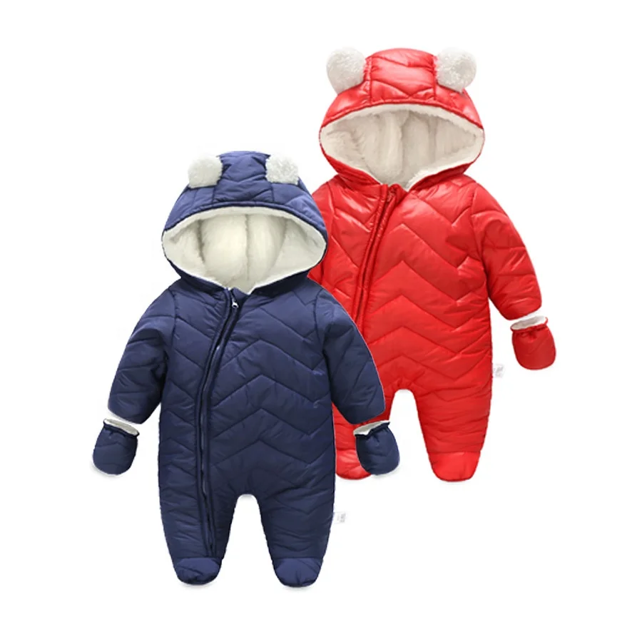 New European and American baby down jacket with hood Boys and girls baby suit with cotton plus down jumpsuit winter clothes
