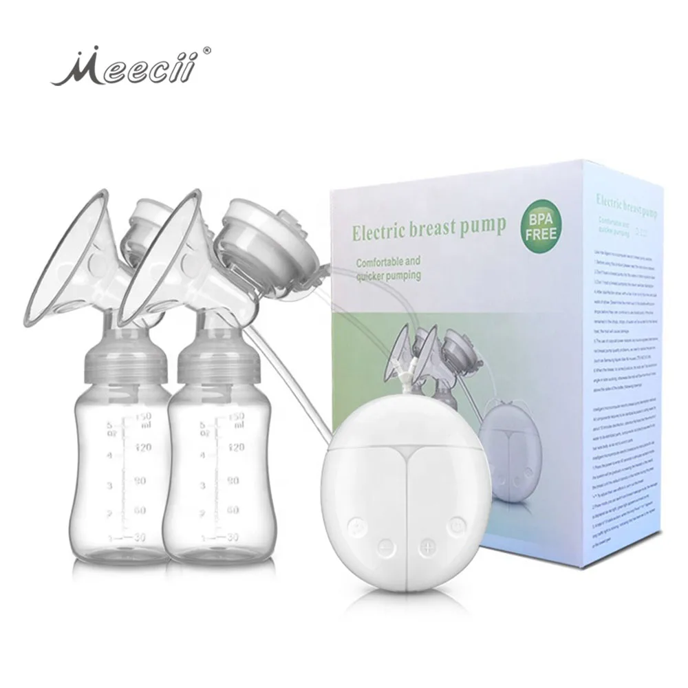 Food Grade BPA Free Baby Feeder Double Suction Breast Massager Hands Free Wearable Electric Breast Pump with Feeding Bottle