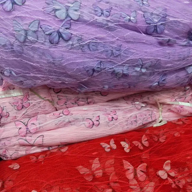 HG6483 Новая трехмерная детская одежда кружевная Тюлевая ткань оболочка молния Бабочка вышитая ткань