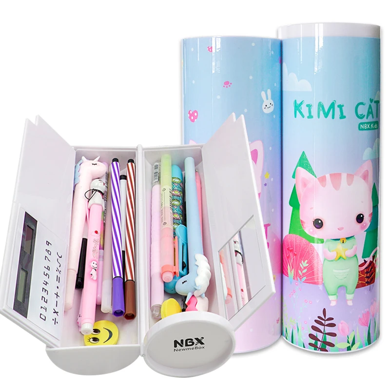 NBX Factory Products Kimi Cat Kawaii Animal Pencil Case with Calculator for Kids Plastic School Pencil Box