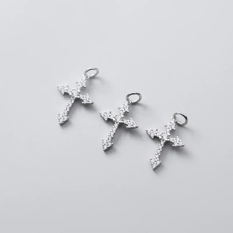 Luxury Gift S925 Sterling Silver Zirconia Gothic Cross Pendant Charms For Necklace Bracelet Earrings Permanent Jewelry Making