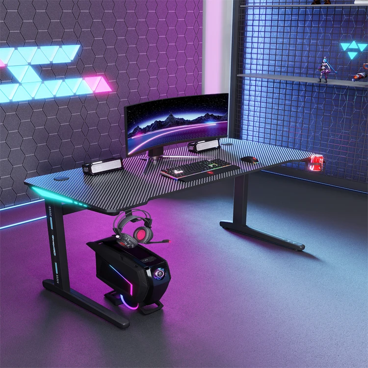 YZ 2023 Hot Selling High Quality Motorized Height Adjustable Computer Desk Electric Gaming Table Pc Desk Led