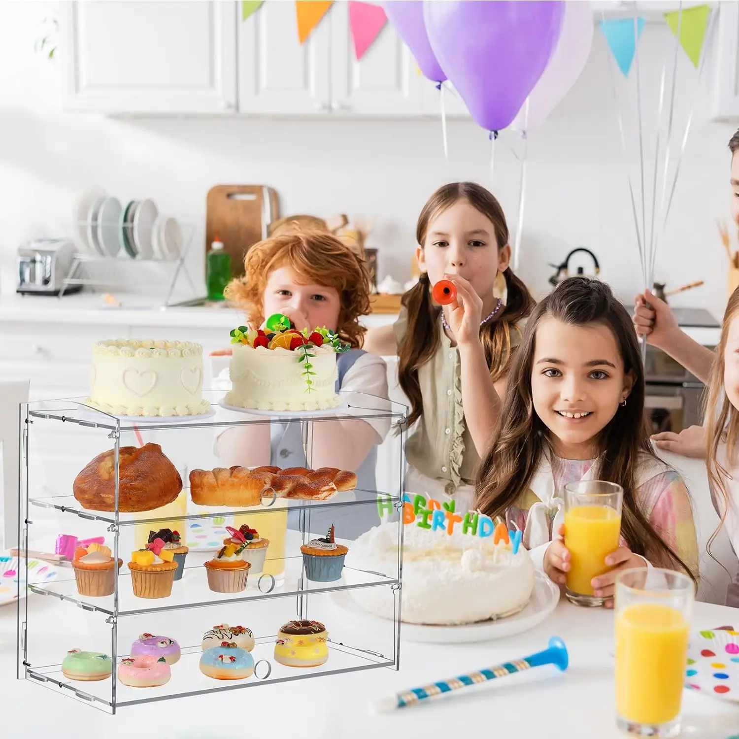 Acrylic Bakery Display Case 3 Tier Bread Box Counter Pastry Display Case Clear Cake Donut Cookie Cabinet for Retail Party