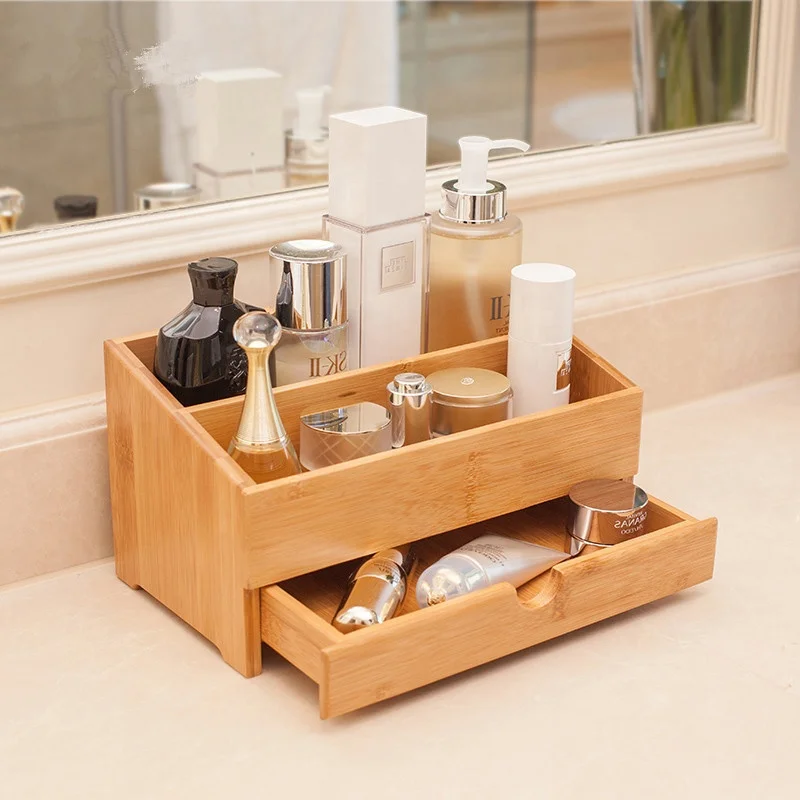 
Woodspace Customized Bamboo Desktop Multifunctional Cosmetics Organizing Box Toilet Room Jewelry Storage Box 