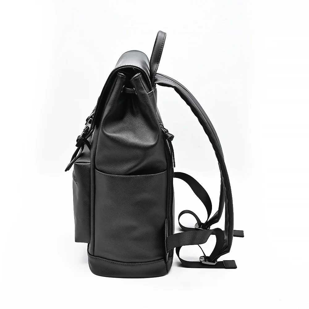 Custom luxury black vegan faux PU leather drawstring  backpack fashion rucksack designer laptop backpacks bag for men