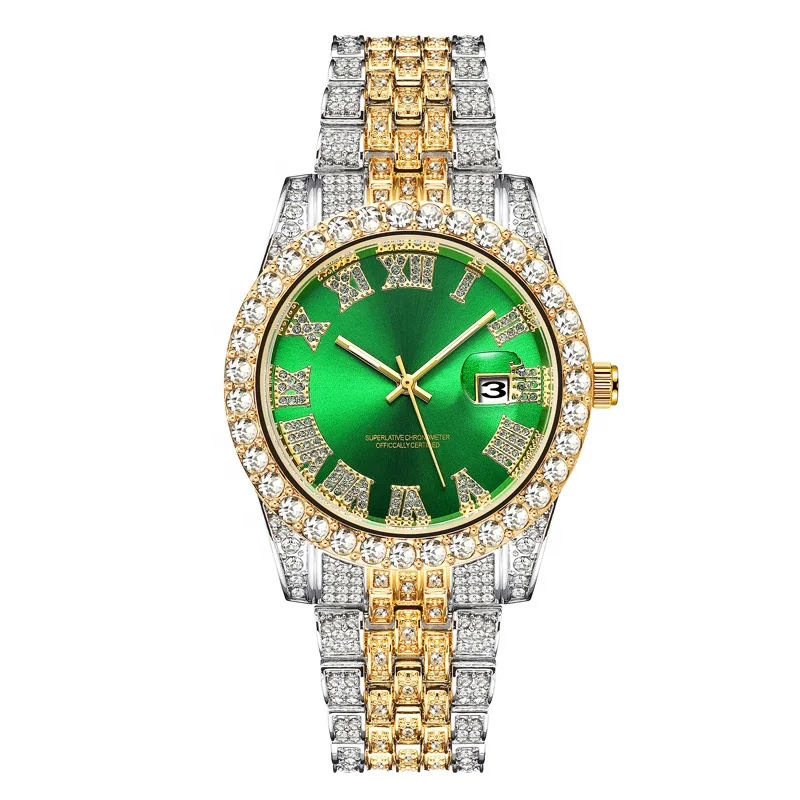 Hip Hop Diamond Watch Fashion Luxury Quartz Watches Stainless Steel Diamond Dial Iced Out Quartz Watch Men Jewelry