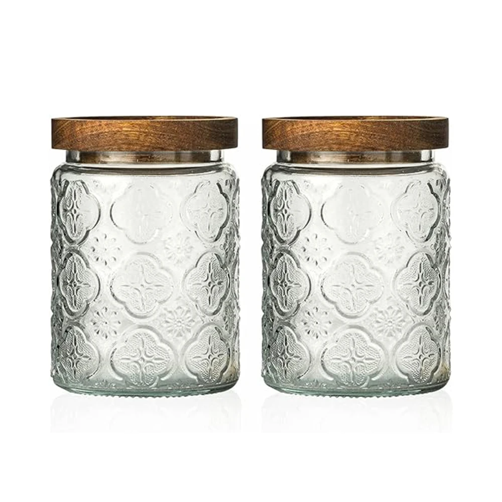 Vintage Glass Airtight Storage Jar With Airtight Wood Lid Kitchen Food Containers for Candy, Coffee Tea Beans