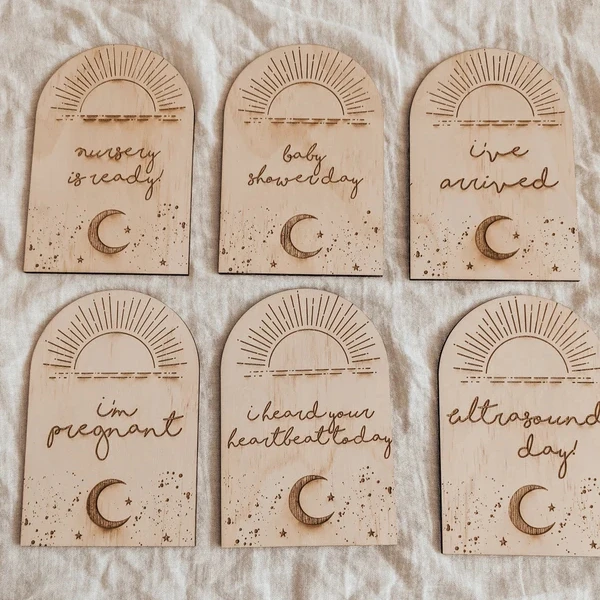 100% wooden pregnancy announcement disk milestone card collection