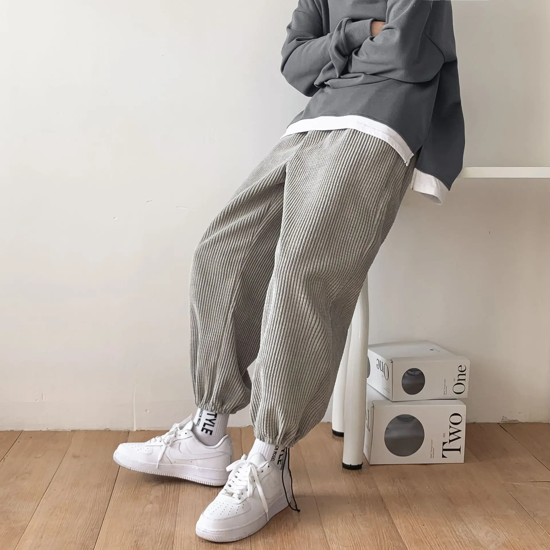 Fashion Corduroy 2020 Wide Leg Pants Cargo Loose Track Men Pocket Casual Hip Hop Harem Pants Sweatpants Outdoor