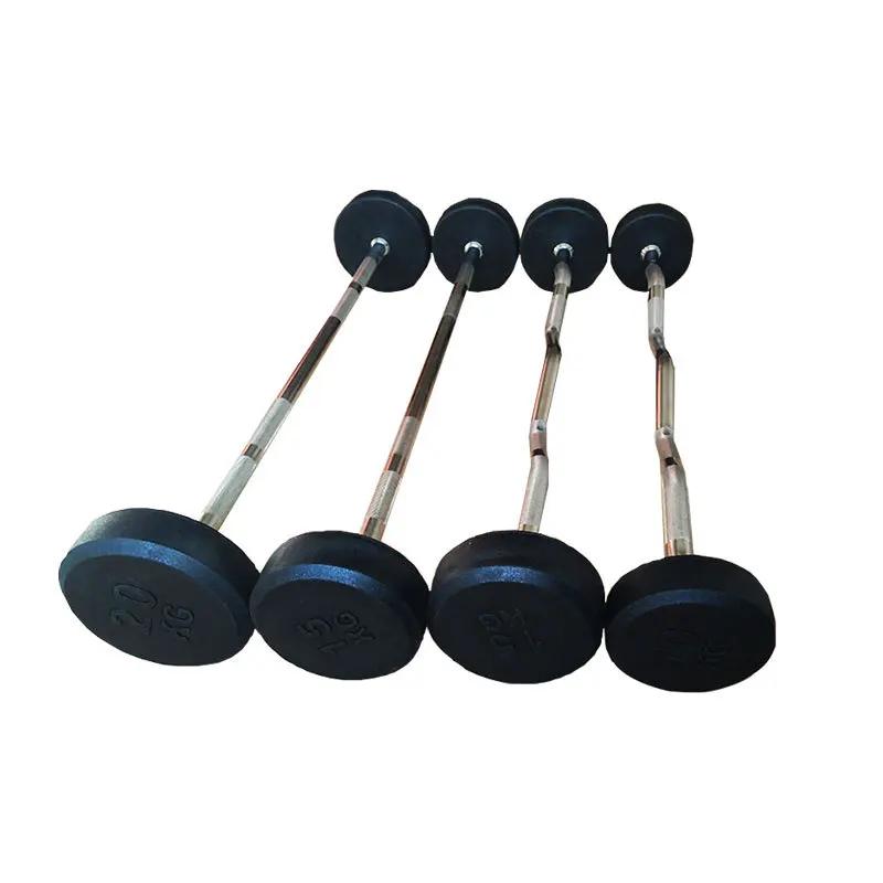 High Quality Fitness Gym Equipment Weight Lifting Fixed PU Coated Straight Curl Bar Rubber Barbell