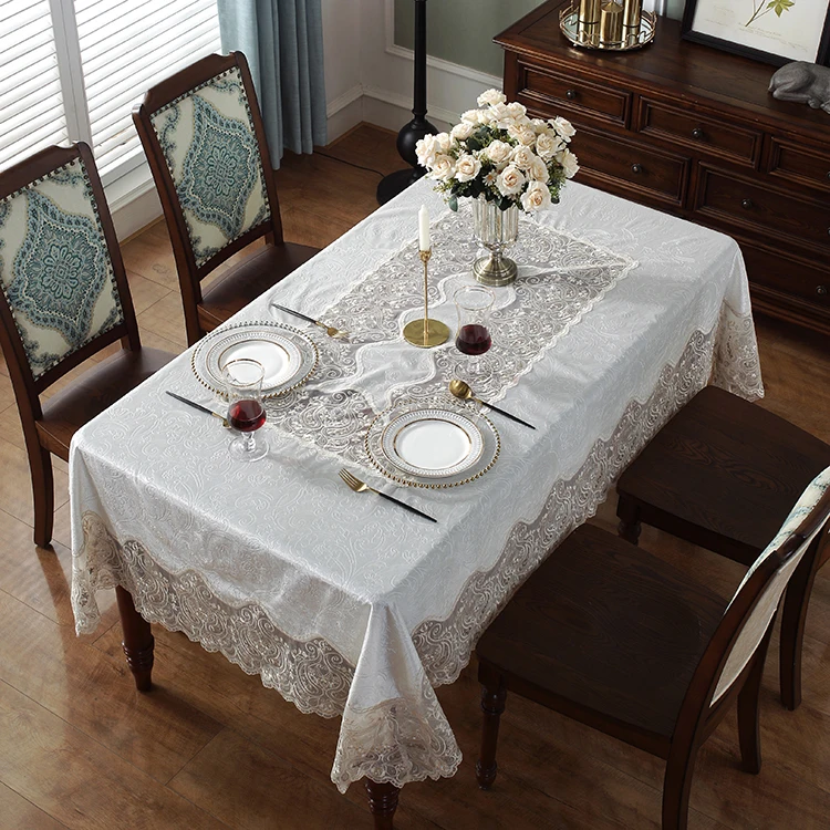 Factory outlet flannel fabric embroidery lace tablecloth