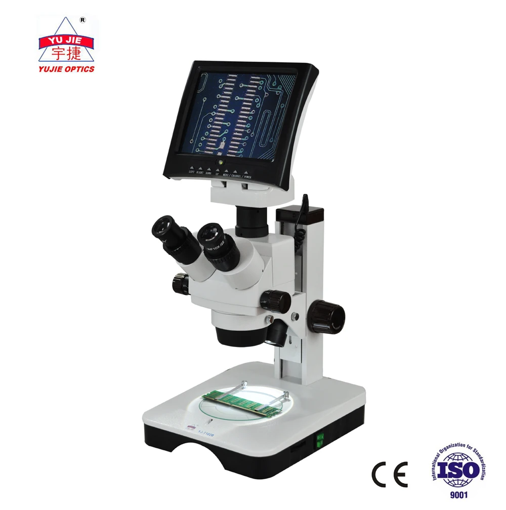 YUJIE YJ-T102 LED 100mm Distance Adjustable Binocular Trinocular Zoom Stereo Electronic Repair Microscope