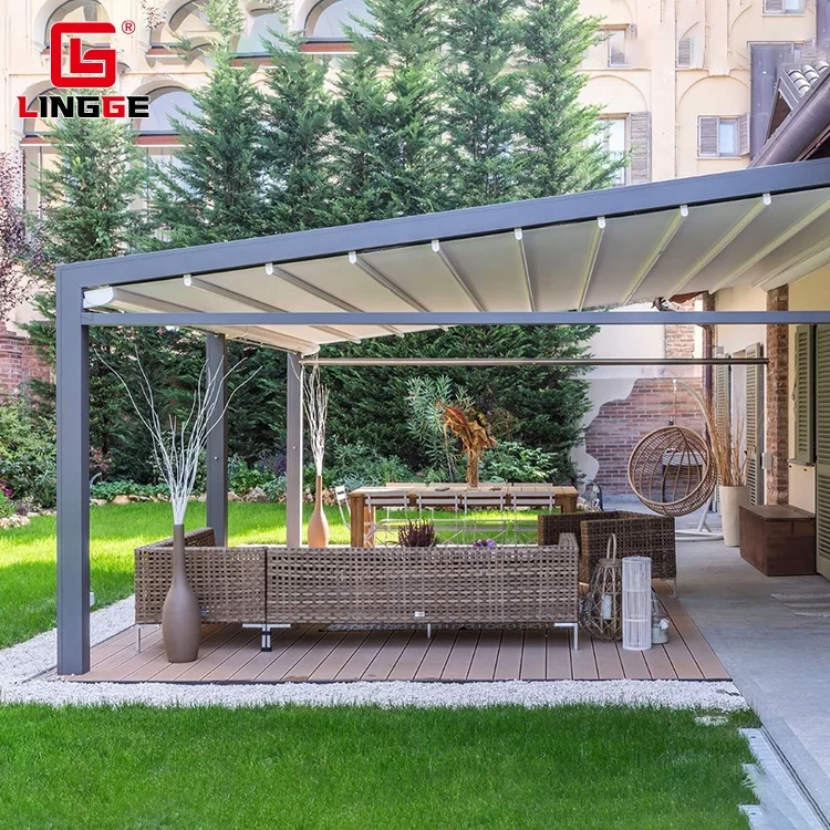 Outdoor Pergola PVC Fabric Cover Gazebo Electric Folding Roof For Store Retractable Pergola