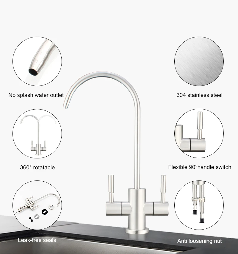 Water Outlet 304 Stainless Steel Dual Handle Kitchen Cold Water Faucet