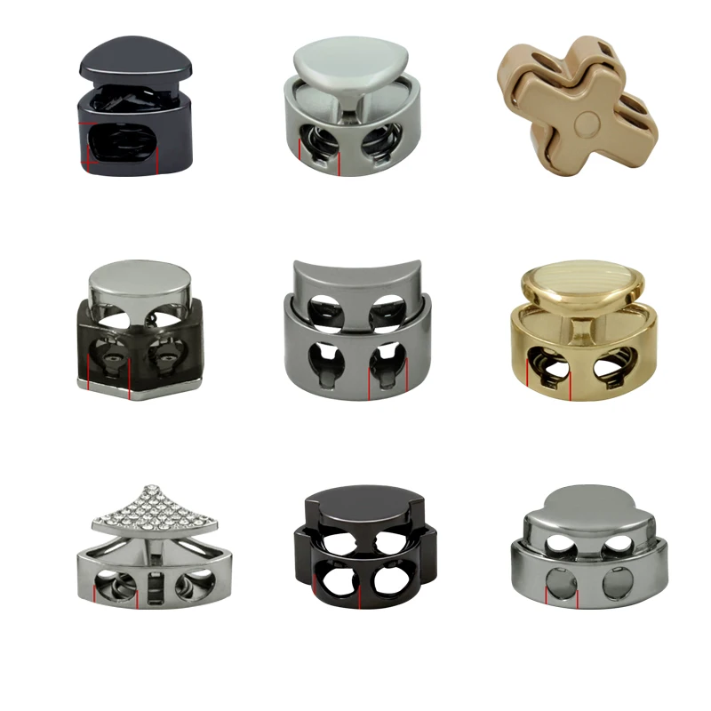 Customize zinc alloy metal cord end caps locking extension line lock large hole stopper gold silver and back buckles