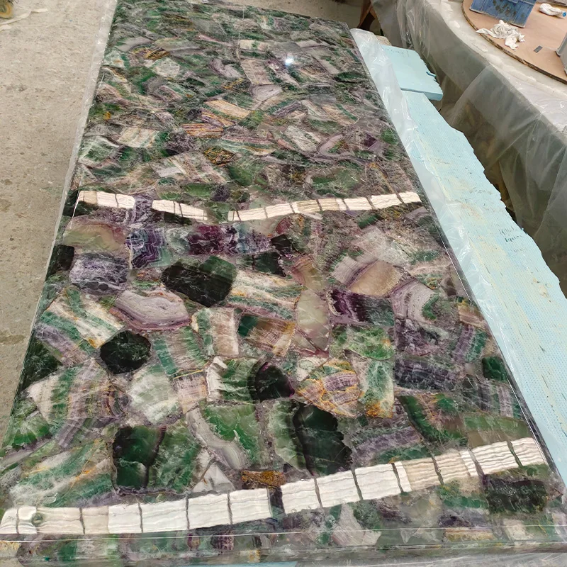 Translucent Colorful Semi Precious Stone Green Crystal Quartz Countertops Vanity Tops Table Tops